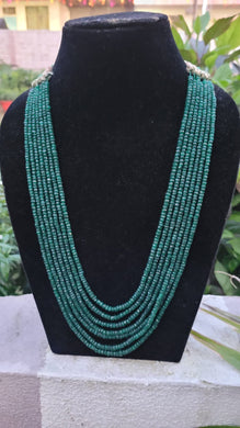 Natural Precious Green Emerald Layered Gemstone Necklace