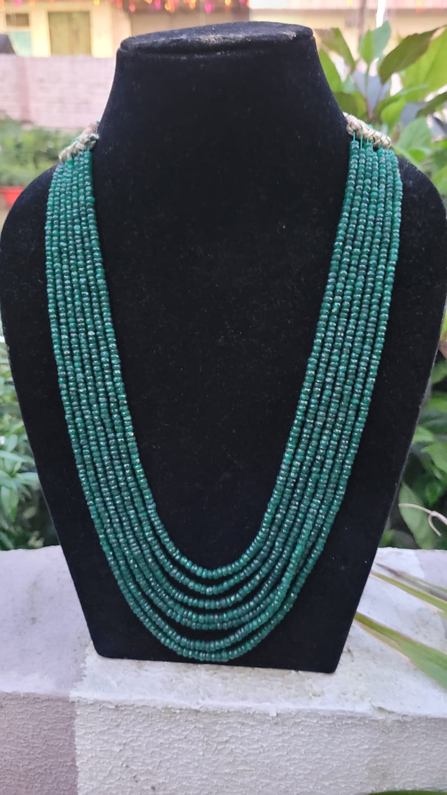 Natural Precious Green Emerald Layered Gemstone Necklace