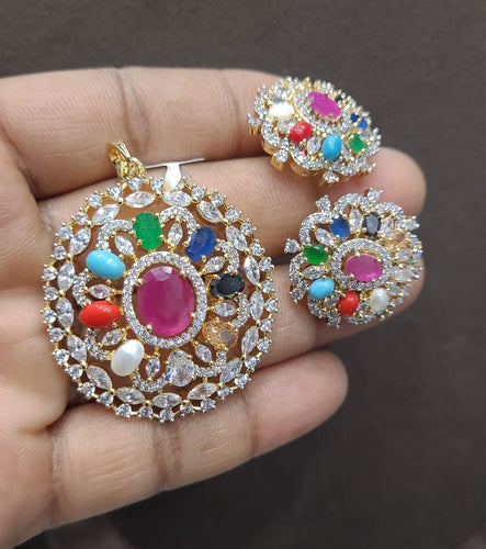 Navratni Diamond Pendant Necklace Set