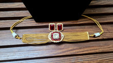 Load image into Gallery viewer, Red Choker Diamond Necklace Set
