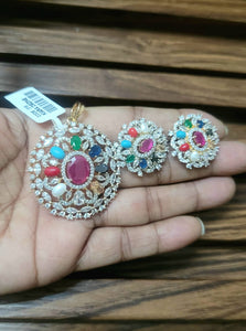 Navratni Diamond Pendant Necklace Set
