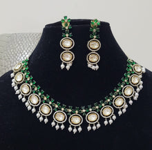 Load image into Gallery viewer, Green Fusion Kundan diamond Necklace set