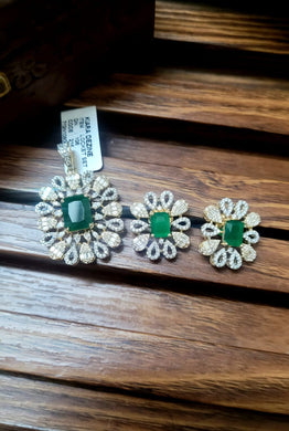 Emerald Diamond Pendant Necklace Set