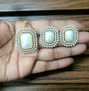 Pearl Diamond Pendant Necklace Set