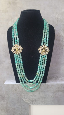 Layered Green Stone beaded side Pendant Necklace