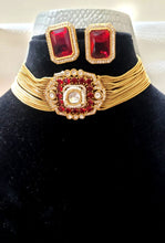 Load image into Gallery viewer, Red Choker Diamond Necklace Set