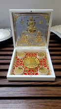 Load image into Gallery viewer, Laxmi Ganesh Saraswati Pocket Folder Temple for Pooja Room/22ct Gold Foiled
