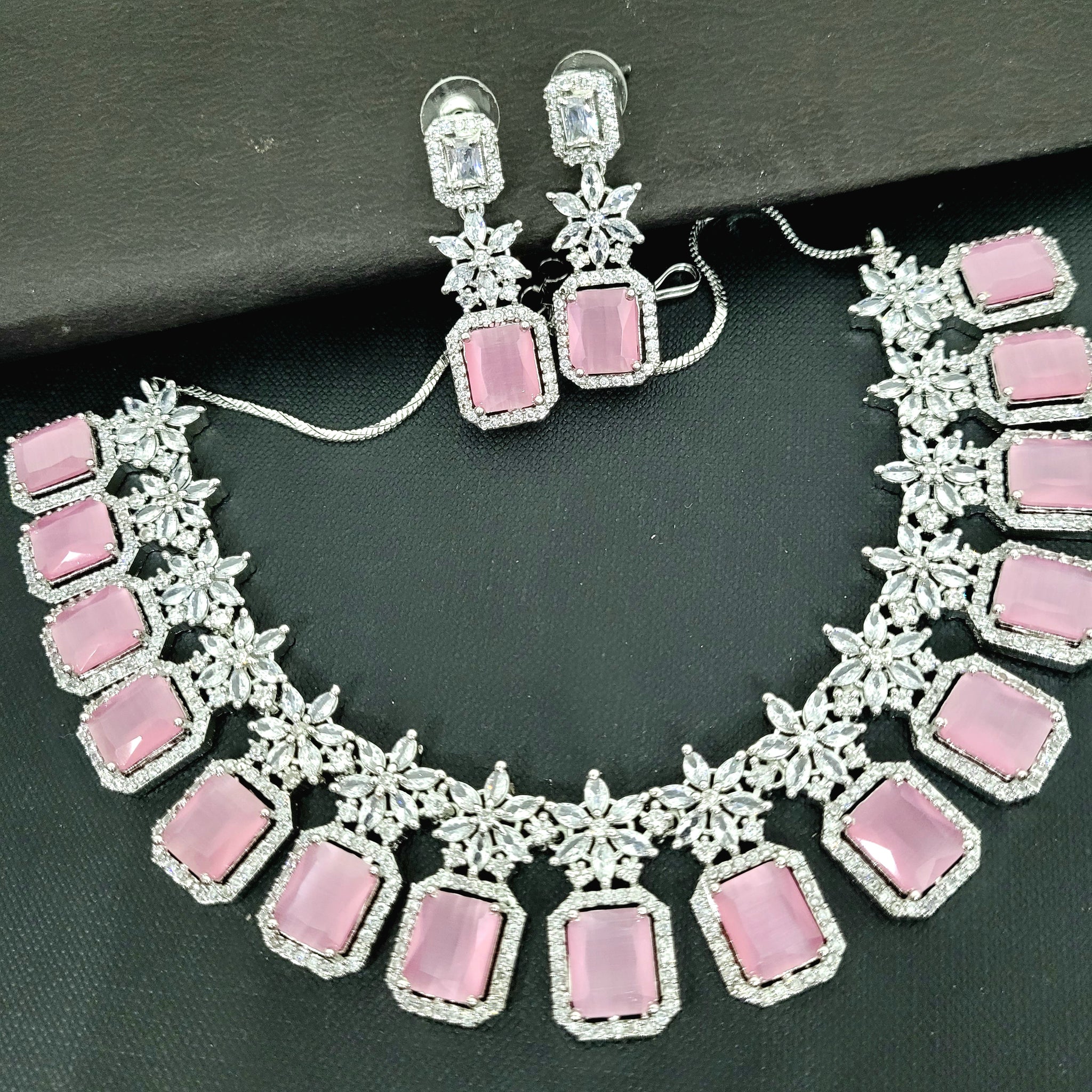 Pink cz stone American diamond Necklace set Gemzlane