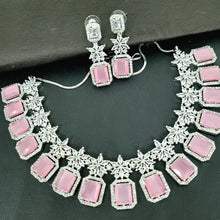 Load image into Gallery viewer, Pink cz stone American diamond Necklace set