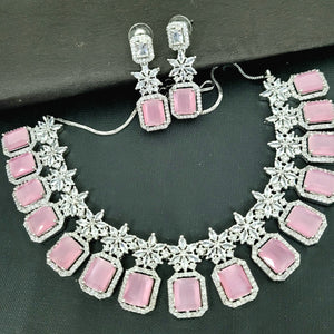 Pink cz stone American diamond Necklace set