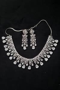 Priyanka White Silver plated Cubic zirconia diamond Necklace set