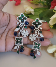 Load image into Gallery viewer, Aaira Green blue Stone diamond Danglers Earrings