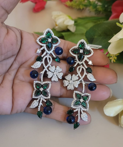 Aaira Green blue Stone diamond Danglers Earrings