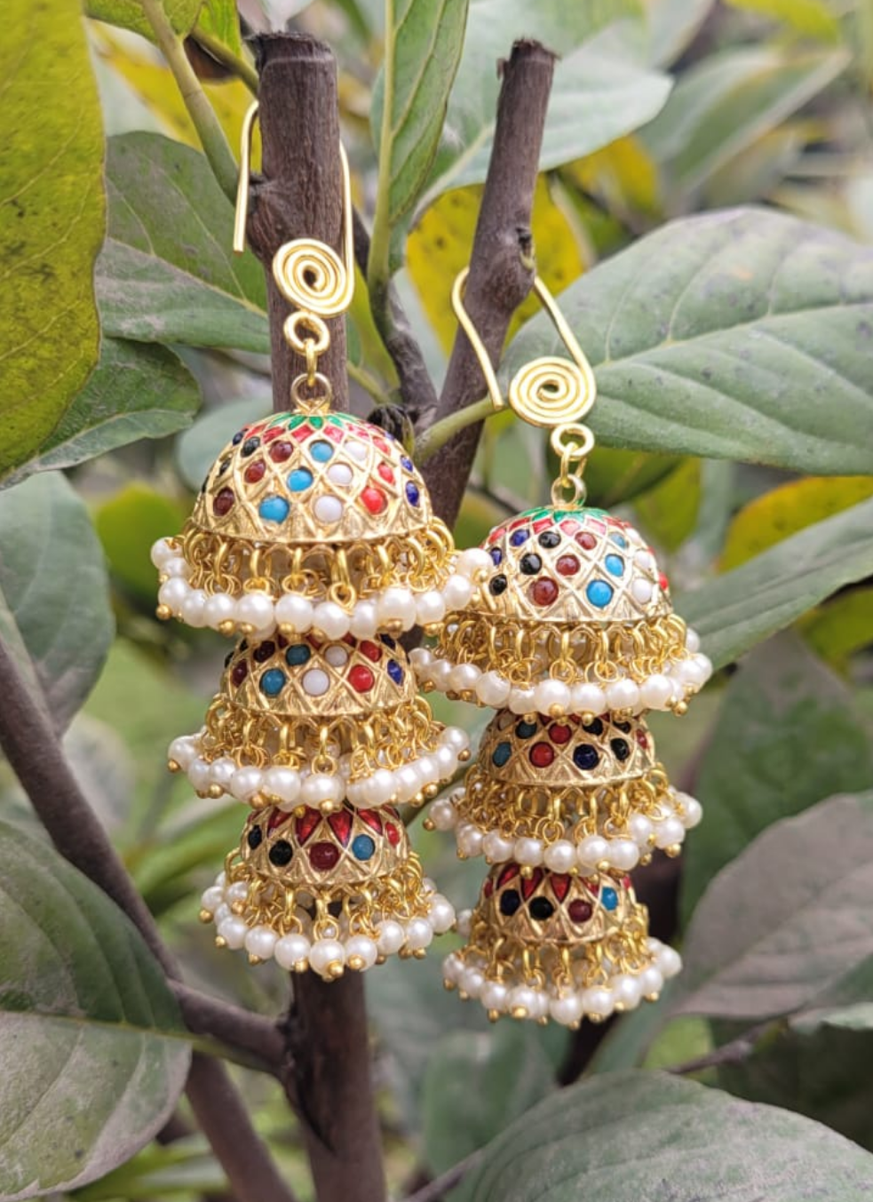 Vidhya Jadau Triple Storey Danglers Earrings