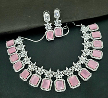 Load image into Gallery viewer, Pink cz stone American diamond Necklace set