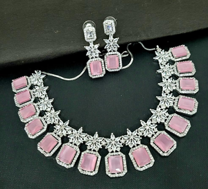 Pink cz stone American diamond Necklace set