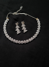 Load image into Gallery viewer, Sleek silver plated Cubic zirconia Diamond Necklace set