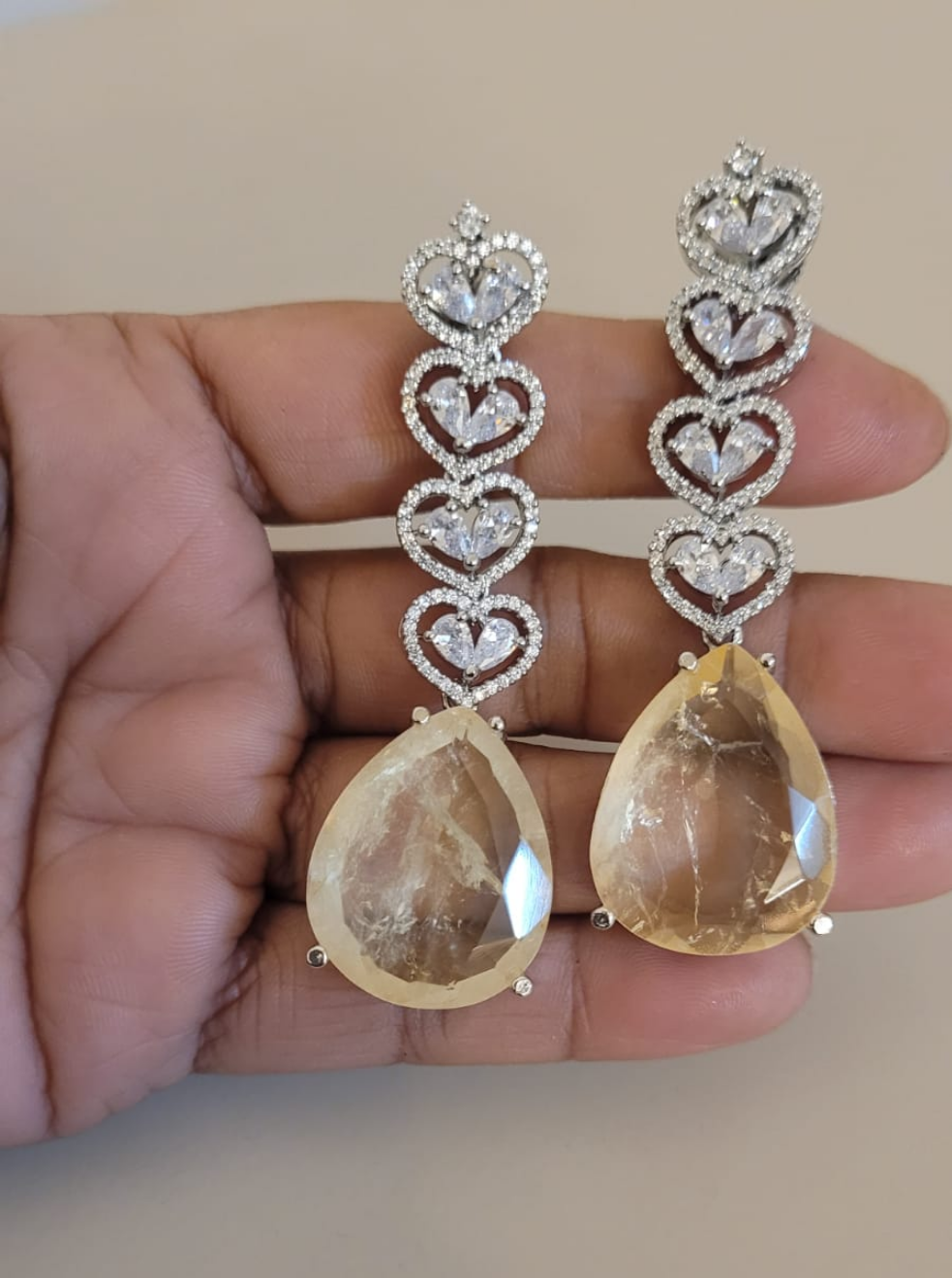 Bollywood Light yellow Stone diamond Danglers Earrings