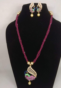 Peacock Pendant Beaded Diamond Necklace Set