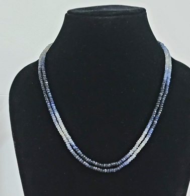 Blue Sapphire Precious Gemstone Shaded Double line Necklace