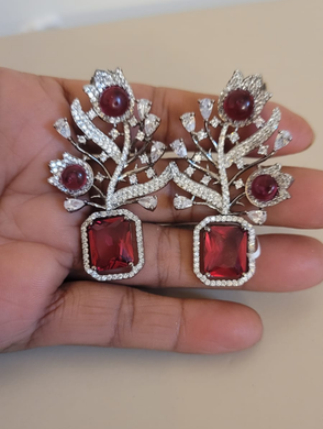Red Stone diamond Danglers Earrings