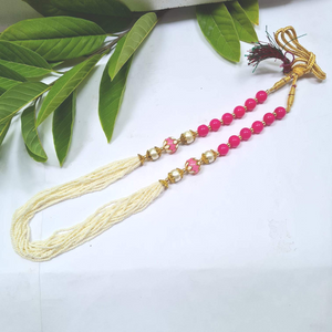 Dark Pink Long  Designer Beaded  Necklace