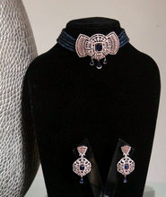 Load image into Gallery viewer, Ahana blue Rosegold plated choker diamond necklace set