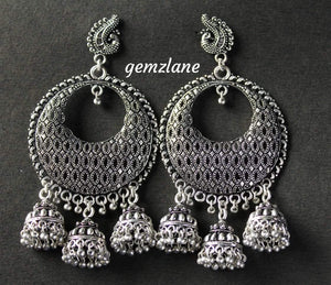 Gemzlane  oxidized triple jhumki chandbali earrings for women and girls - Gemzlane