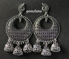 Load image into Gallery viewer, Gemzlane  oxidized triple jhumki chandbali earrings for women and girls - Gemzlane