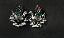 Load image into Gallery viewer, Gemzlane  oxidized peacock pearls danglers earrings for women and girls - Gemzlane