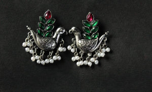 Gemzlane  oxidized peacock pearls danglers earrings for women and girls - Gemzlane