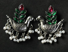 Load image into Gallery viewer, Gemzlane  oxidized peacock pearls danglers earrings for women and girls - Gemzlane