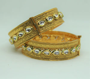 Gemzlane traditional kundan openable pair of bangles for women and girls