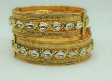 Load image into Gallery viewer, Gemzlane traditional kundan openable pair of bangles for women and girls
