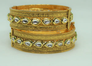 Gemzlane traditional kundan openable pair of bangles for women and girls