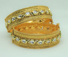Load image into Gallery viewer, Gemzlane traditional kundan openable pair of bangles for women and girls