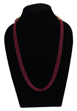 Precious 3 lineUncut Round Ruby beaded Layered  Necklace - Gemzlane