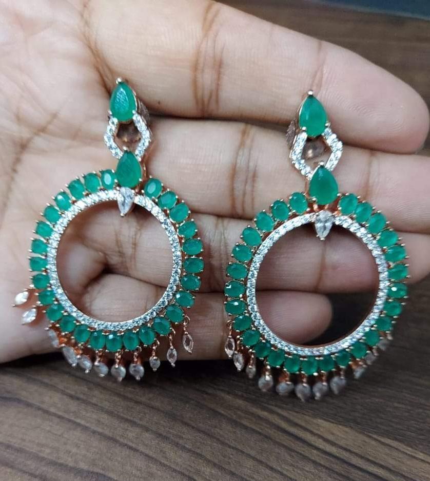 Emerald diamond danglers earrings - Gemzlane