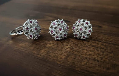 Gemzlane Combo of Cz Ruby diamonds  Studs Earrings with matching Ring - Gemzlane