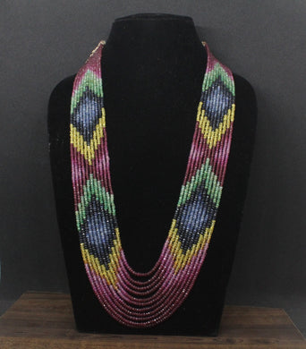 Precious gemstones 11 strands Ruby Emerald Sapphire  multi line Necklace