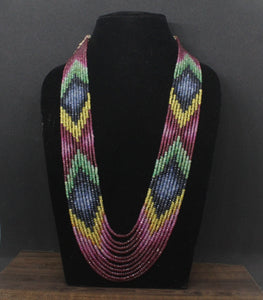 Precious gemstones 11 strands Ruby Emerald Sapphire  multi line Necklace with certificate