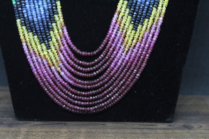 Precious gemstones 11 strands Ruby Emerald Sapphire  multi line Necklace with certificate