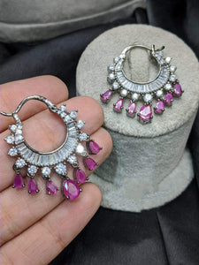 Gemzlane Ruby black plated cute chandbali Danglers earrings