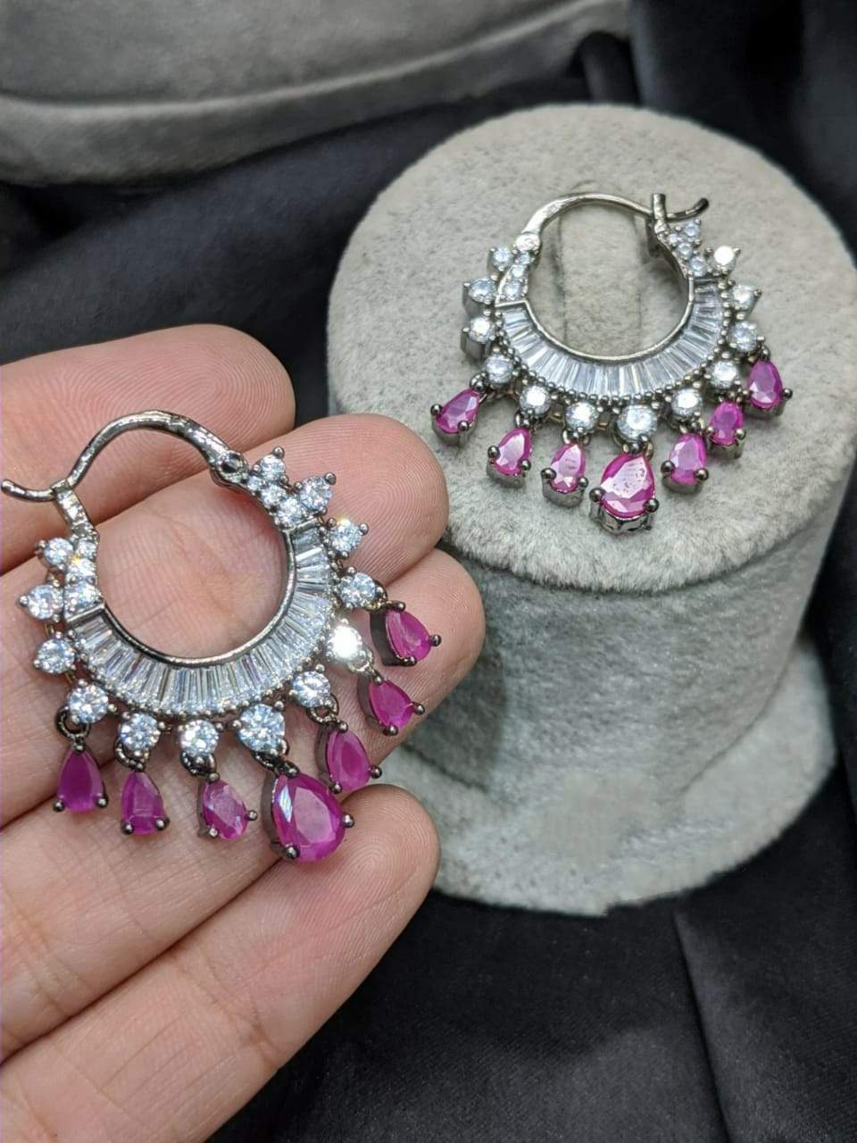 Gemzlane Ruby black plated cute chandbali Danglers earrings