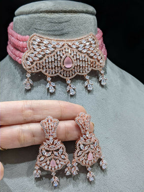Gemzlane Anamika Pink choker diamond necklace set