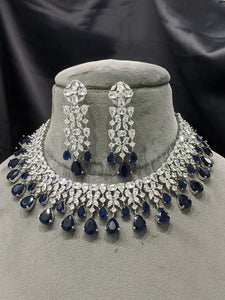 Blue Silver plated Cubic zirconia diamond  Necklace set