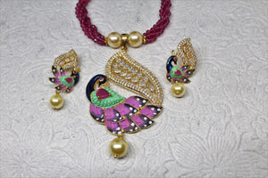 Peacock Pendant Beaded Diamond Necklace Set