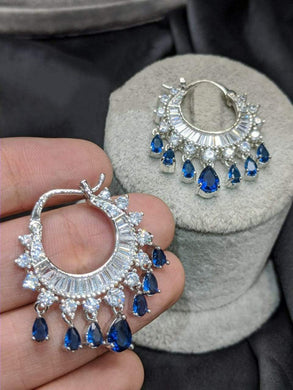 Gemzlane blue silver plated cute chandbali Danglers earrings