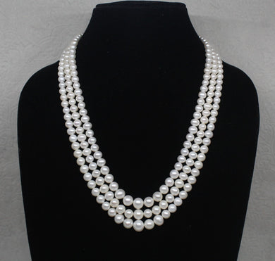 Royal White round Real Pearls Multiline necklace