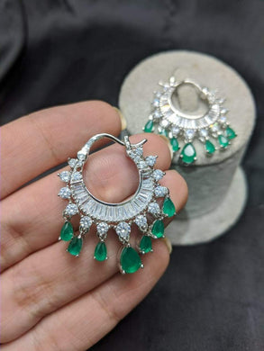 Gemzlane green silver plated cute chandbali Danglers earrings